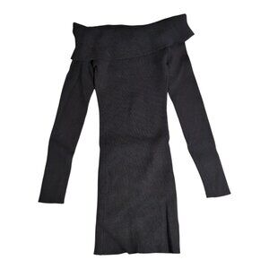 Edikted Emma Foldover Dress Off the Shoulder Knit Size XS/Small Black